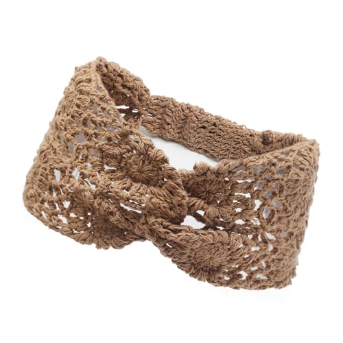 ZLYC Women Headband Handmade Crochet Knit Boho Flower Hair Bands (Twist Knotted Khaki) - color: Twist Knotted Khaki