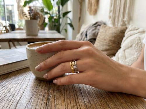 Generation Refined - Silver Gold Stackable Rings, 18K Gold Plated Stainless Steel, Silver and Gold Two Tone, Non Tarnish Multi Ring Mixed Metals Set
