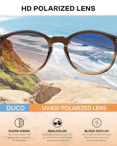 DUCO Women's Trendy Retro Round Acetate Polarized Sunglasses, UV400 99% Glare Block, Lightweight for Daily & Outdoor - color: 3. Gradient Brown Frame Brown Lens