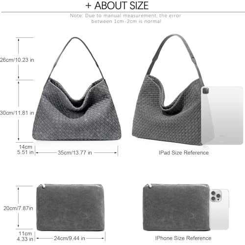 JINMANXUE Women Boston Bag, Woven Hobo Tote Handbag and Purses, Female Satchel Messenger Bags, Fashion Shoulder Crossbody Bag - color: Frosted Sudan Grey