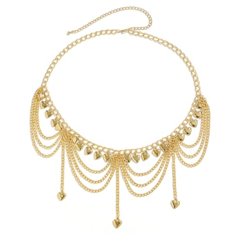 Boho Body Chain Waist Chain Gold Tone Tassel Layered Chain Belt Adjustable Belly Chains Metal Bikini Party Dress - color: Color 1