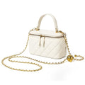 DORIS&JACKY Small Quilted Box Crossbody Purse For Women, Designer Lambskin Leather Mini Top Handle Tote Bag With Chain Strap - color: 3-white