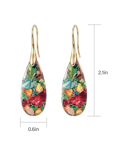 14K Gold Plated Boho Natural Stone Teardrop Earrings Colorful Vintage Chic Dangle Drop for Women Trendy