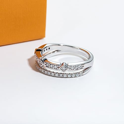 Moissanite Eternity Rings Wedding Bands D Color VVS1 Clarity Round Brilliant Cut 925 Sterling Silver 5/6 Stones Anniversary Band Rings for Women with Certificate - color: Double rows band
