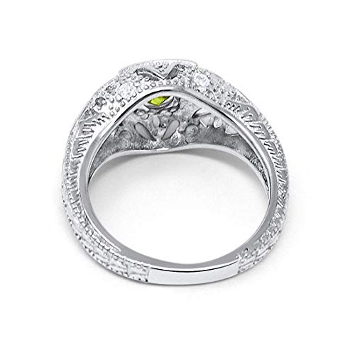 Blue Apple Co. Art Deco Ring Round Cubic Zirconia Leaf Filigree Design Split Shank Twisted Band Bridal Statement Wedding Engagement Rings For Women 925 Sterling Silver Gifts For Her - color: Simulated Peridot