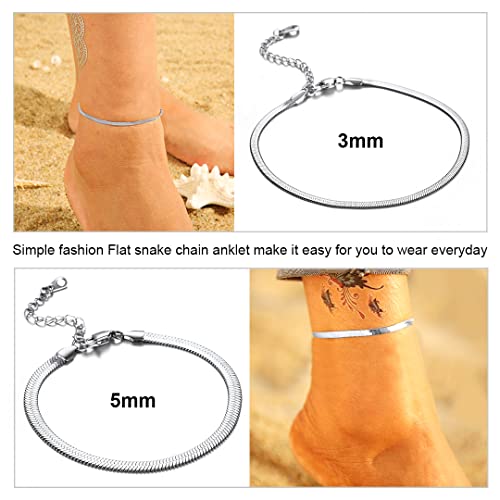 ChainsHouse Ankle Bracelets for Women, Stainless Steel Chain Anklets Waterproof, Women Summer Beach Jewelry Gift, Come with Box - color: 10. 5mm-Herringbone-Steel