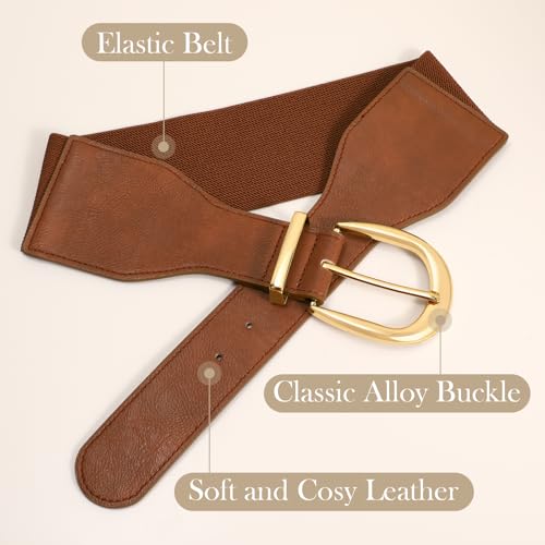 XZQTIVE Women Wide Elastic Waist Belt for Dresses Fashion Cinch Belts Stretchy Waistband with Gold Buckle - color: Brown, size: Fit Waist Size 34"-37"