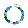 Dopamine Colorful Beaded Chunky Necklace for Women, Gold Large Round Resin Bold Beads Summer Boho Beach Vacation Jewelry - color: Blue Earth