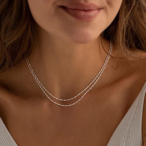 MBW Silver Paperclip Chain Necklace for Women,Dainty Sterling Silver Choker Necklaces for Women Trendy Simple Long Chunky Minimalist Waterproof Link Necklace Jewelry Gifts for Women 16/18/20 in - color: Layered square dot-silver