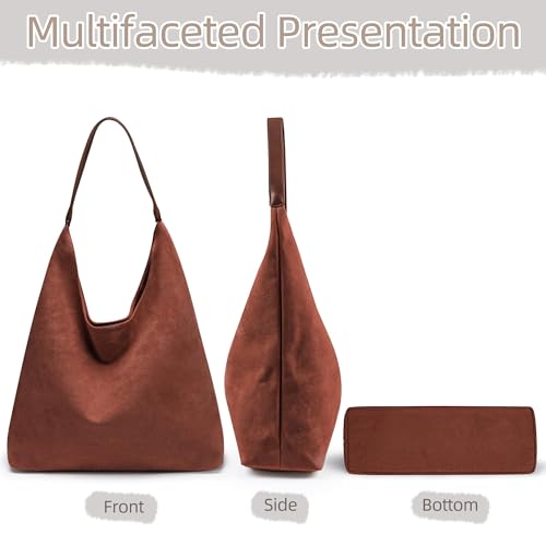 Large Work Tote Bags for Women, Boho Slouchy Suede Purses Handbags - color: Brown