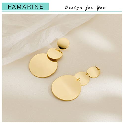 FAMARINE Gold Silver Disc Dangle Earrings for Women - style: style A