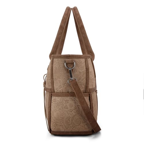 Montana West Wrangler Woven Tote Bag for Women Western Floral Tooled Purses and Handbags - color: Floral Tooled Tan