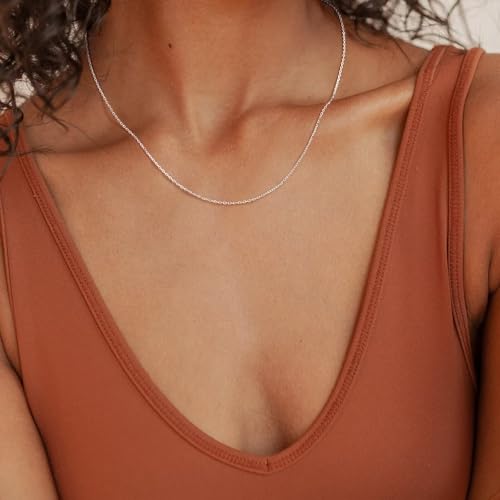 IEFWELL S925 Sterling Silver Chain Necklace for Women - 1.2 mm Sterling Silver Cable Chain, Sturdy hypoallergenic, 14/16/18/20/22/24 Inch Jewelry Gifts for Men Women - size: 22 Inch