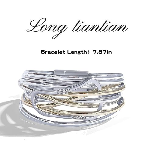 Long tiantian Leather Bracelets for Women Men Heart Wrap Bracelets Western Jewelry Cowgirl Outfits Birthday Gifts for Her - color: C6:silver leather bracelet