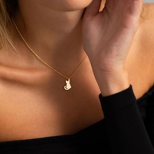 LLWOM Gold Necklace for Women-14k Gold Plated Infinity Necklace Star Of David Necklace Evil Eye Cross Pendants Heart Dainty Gold Necklace For Women - color: Gold, style: Cat Necklace