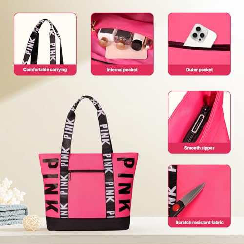 Boomistry Travel Tote Bag for Women, Large Waterproof Beach Bag for Daily | Large - color: Rose Red