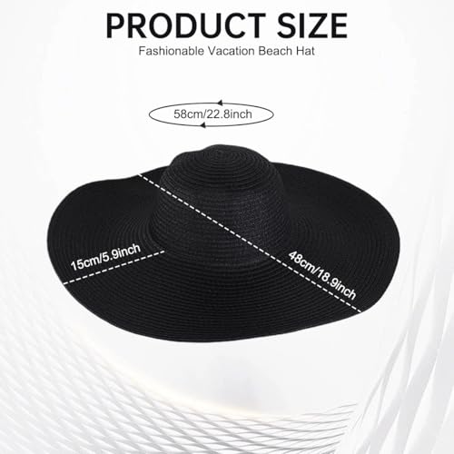 Women Wide Brim Sun Straw Hat Floppy Foldable Roll Up Beach Cap UPF 50 Summer Hat for Holiday Traveling Daily Wearing (Black) - color: Black