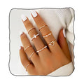 Boho Rings Set Gold Ring Crystal Joint Knuckle Finger Rings Stackable Ring Jewelry for Women (F)