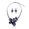 AMYJANE Vintage Statement Jewelry Set - Spring Leaf Flower Floral Plant Necklace Earring Set Crystal Rhinestone Fashion Costume Jewelry for Women Prom Party Unique Gift - style: 2 Flower Jewelry Set Blue