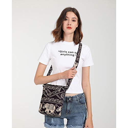 OPQRSTU Women's Retro Small Size Canvas Shoulder Bag Hippie Boho Crossbody Handbag - color: Black