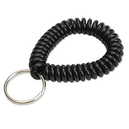Lucky Line 2” Diameter Spiral Wrist Coil with Steel Key Ring, Flexible Wrist Band Key Chain Bracelet, Stretches to 12”, unisex-adult, Black, 1 PK (410201) - color: Black, size: 1 Pack