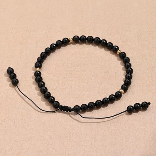 Softones 6mm Natural Stone Anklet for Women Gemstone Ankle Bracelets for Women Healing Energy Crystal Anklets Adjustable(8.5-10 Inches) - color: Black Agate