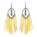 Long Bohemian Fringe Leather Earrrings Handmade Tassel Earrings with Turquoise Christmas Long Dangle Earrings for Women rodeo jewelry - color: 3