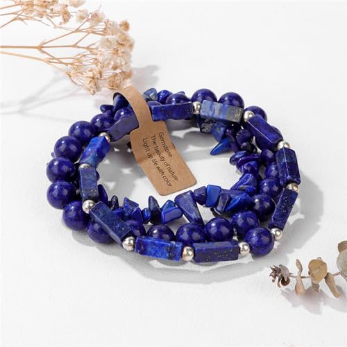 3Pcs Natural Stone Bracelets for Women 8mm Crystal Beaded Bracelets Handmade Stretch Bracelet Healing Crystal Jewelry for Women - style: Lapis Lazuli