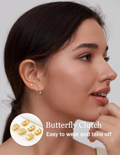 6 Pairs 14K Gold Plated Stud Earrings for Women, Hypoallergenic Cartilage Earrings for Multiple Piercing, Dainty Small Stackable Earrings Set for Jewelry Gift - color: Gold A