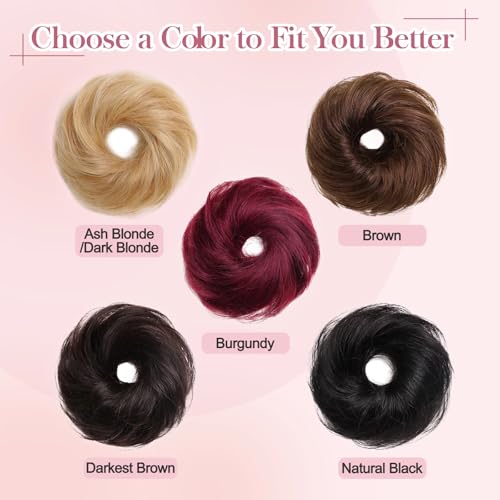 Messy Bun Hair Piece Real Human Hair Scrunchie Updo Extensions For Women Fake Buns Chignon Wig Thick Volume Heat Friendly Donut Ponytail Elastic Band AshBlonde/DarkBlonde - color: AshBlonde/DarkBlonde