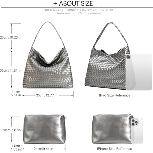 JINMANXUE Women Boston Bag, Woven Hobo Tote Handbag and Purses, Female Satchel Messenger Bags, Fashion Shoulder Crossbody Bag - color: Antique Silver