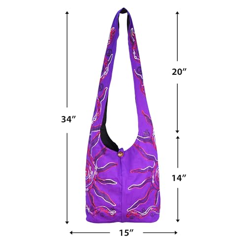 Mandala Crafts Hippie Bag, Large Boho Hobo Purse for Women, Crossbody Shoulder Sling Bags for Indie Style Bohemian Accessory - style: Purple Color Sun