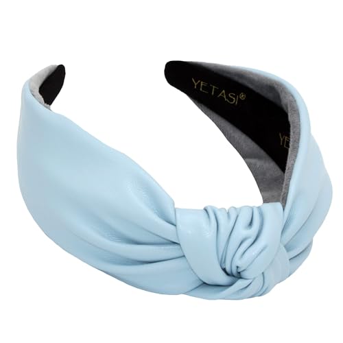 Leather Headbands for Women Sky Blue Stylish Year-round Wearable All Day. Head bands Adult Women Trendy Head band for Women's Hair Knotted Headband Top Knot Womens Fashion Designer Girls - color: Sky Blue