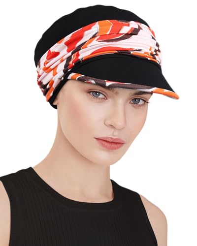Chemo Headwear Viscose Newsboy Cap for Women Summer Hats - color: Black Orange