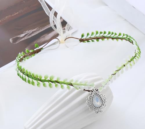 Vivivalue Fairy Flower Crown Women Even Headband Floral Headpiece Woodland Forest Circlet Halloween Renaissance Wedding Bridal Cosplay Prom Photo Props Green - color: 4