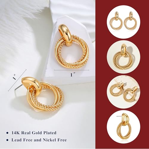SEADAY 14K Gold Plated Hoop Stud Earrings for Women, Dainty Fashion Jewelry Accessories, Gifts for Women - color: Gold-Braided Hoop