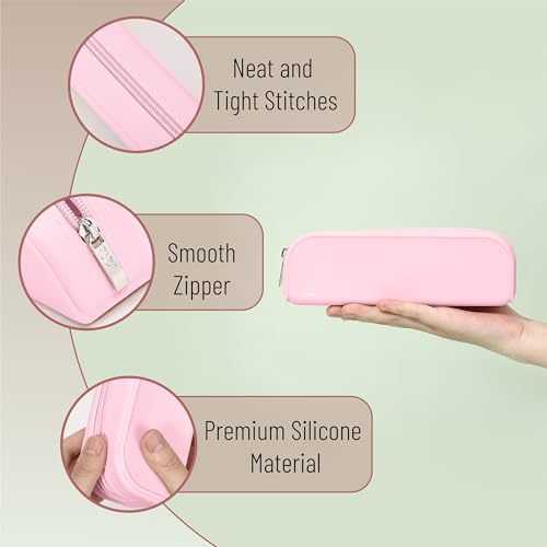 Mr. Pen- Silicone Pencil Case, Light Pink Pencil Pouch, Pencil Case Small | Multifunctional Pouch for Stationery, Cosmetics and Electrical Goods Storage - color: Light Pink