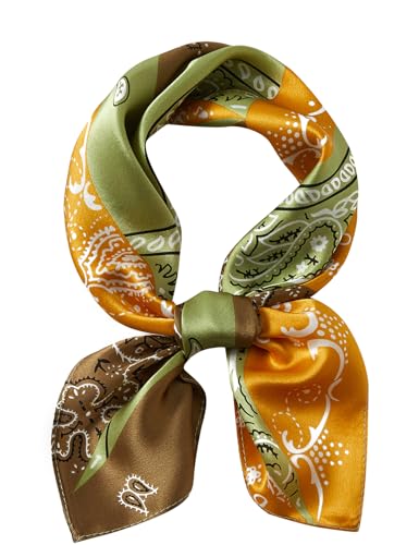 100% Mulberry Silk Neck Scarf 21''x21'' Small Square Hair Scarf for Women Men Lightweight Bandana Envelope Package - color: Geometric- Yellow
