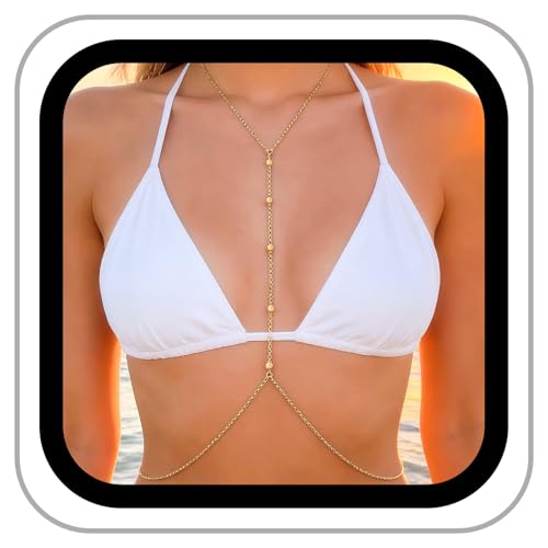 14k Gold Plated Cross Waist Body Chain for Women, Sexy Bra Body Chains & Belly Chain, Waist Beach Jewelry for Vacation Accessories - style: Beaded - gold