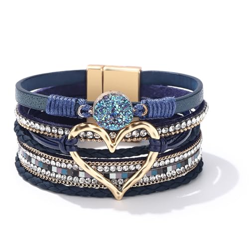 Long tiantian Boho Leather Wrap Bracelets Gifts Trendy Stuff Layered Bangles Bracelets for Women Modern Stackable Infinity Bracelets Bohemian Jewelry Gifts for Women Birthday Gifts - color: B3:Bracelets for Women Trendy(blue)