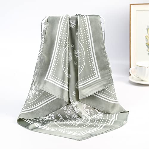 AWAYTR 27.5” Silk Satin Square Head Scarf - 4PCS Satin Head Scarves for Women Hair Kerchief Bandanas Sleeping Head Wraps - color: Cashew( Black+orange+camel+grey)