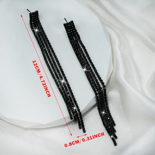 Summer Boho Bow Star Long Tassel Earrings for Women Rhinestone Crystal Setting Womens Fringe Star Earrings Dangling Waterfall Beaded Chandelier Dangle Earrings Jewelry Gifts for Party Prom Statement Wedding Bridal Gold Silver
