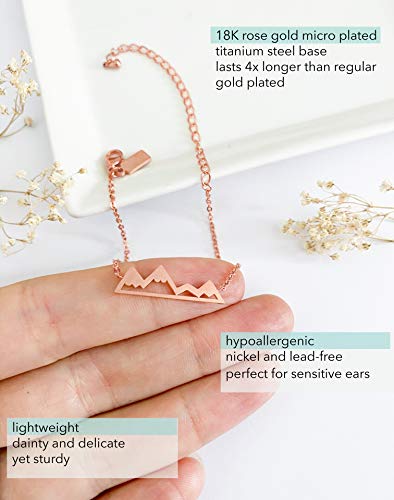 Altitude Boutique Mountain Bracelet, Mountain Jewelry, Snowy Peaks Bracelet for Nature Lovers, Skiers, Hikers, Campers - color: Rose Gold