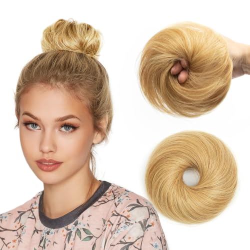 Honey Blond Hair Bun, Messy Bun Hair Piece, Soft Fluffy Elastic Scrunchie, 30s Easy Updo for Women & Kids, Ideal for Daily Wear, Ballet, Dance & Office Use - color: Honey Blond, size: 4 Inch