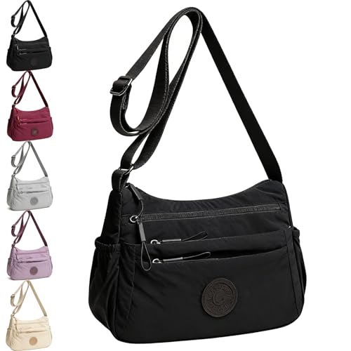Solid Color Fashionable Multi-pocket Zipper Crossbody Bag for Women - Lightweight & Waterproof Shoulder Bag - color: Black
