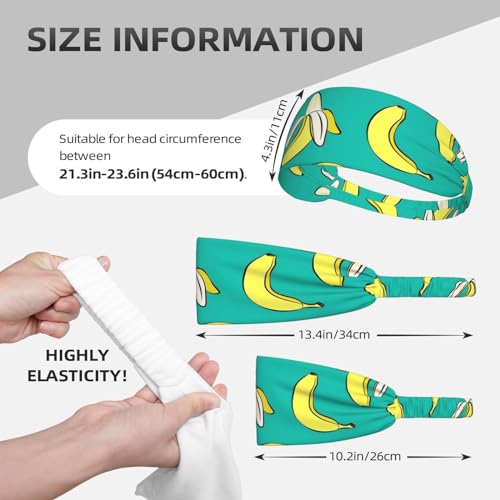 Black and Gold Swirl Liquid Ink Marble Workout Headbands Fashion Sports Sweatbands Yoga Hairbands for Fitness Athletic Non Slip Wicking Headscarf for Men Womens Girls Summer Accessories Elastic Bands - color: Bananas On Green