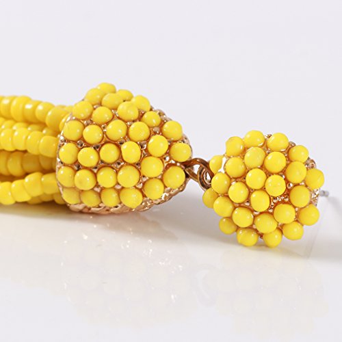 NLCAC Women's Beaded tassel earrings Long Fringe Drop Earrings Dangle 6 Colors - color: yellow