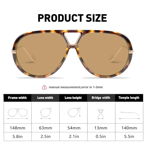 GRFISIA Retro Oversized Aviator Sunglasses for Women Men Metal 70s Aviators 2026 Fashion Shades for Beach Vacation UV400 - color: (2pcs) Tortoise/Green+tortoise/Brown