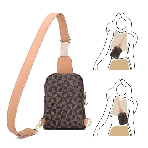 INICAT Women's Small Sling Bag, Lightweight Everyday Vegan Leather Crossbody Purse for Daily Essentials and Travel Light - color: Brown Checkered, size: Small