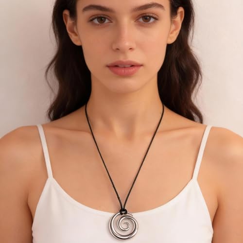Frodete Statement Necklace for Women Chunky Gold Necklaces Long Pendant Necklace Boho Necklaces Gold Pendant Jewelry Cowboy Chic Style Cowgirl Outfit - color: Z8:Silver Pendant Necklace